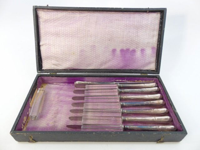 Boxed Set of Silver Knives & Glass Rests (1 of 3)