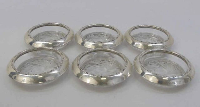 Set of Six Sterling Silver Rimmed Glass Coasters (1 of 4)