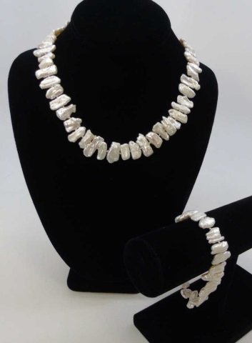White Baroque Pearl Necklace & Bracelet Suite (1 of 3)
