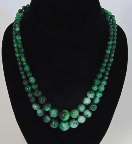 Pair Carved Nephrite Jade Beaded Necklaces (1 of 3)