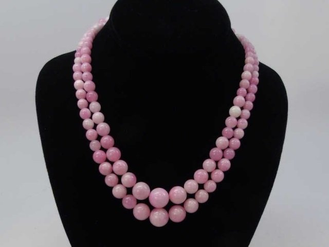 Pair Pink Hardstone or Jade Necklace Strands (1 of 3)