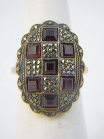 Estate Antique Garnet Marcasite & Sterling Ring (1 of 6)