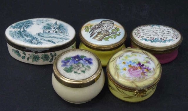 Group of 5 Enamel and Porcelain Miniature Boxes (1 of 7)