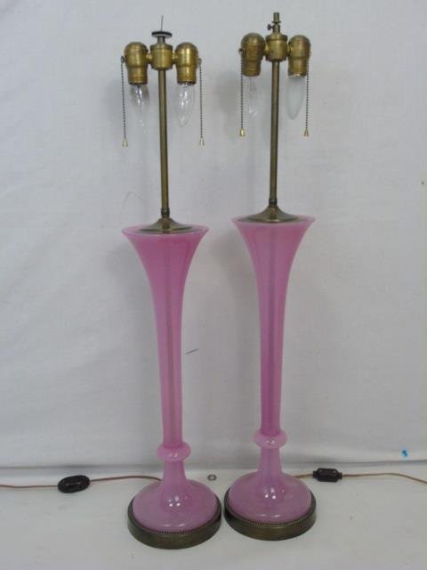 Pair Vintage Murano Italian Art Glass Pink Lamps (1 of 3)