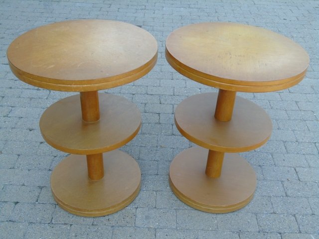 Pair Mid Century Modern Three Tier Pedestal Tables (1 of 3)