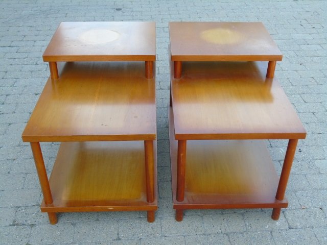 Pair Mid Century Modern Step Back End Tables (1 of 4)