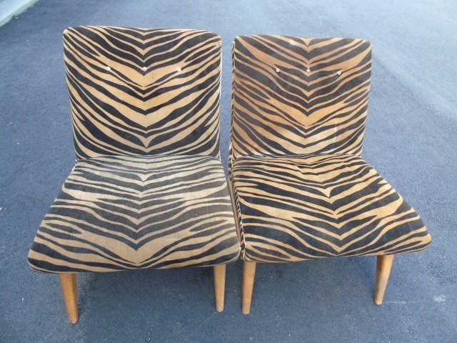 Pair Mid Century Modern Animal Print Slipper Chair (1 of 4)