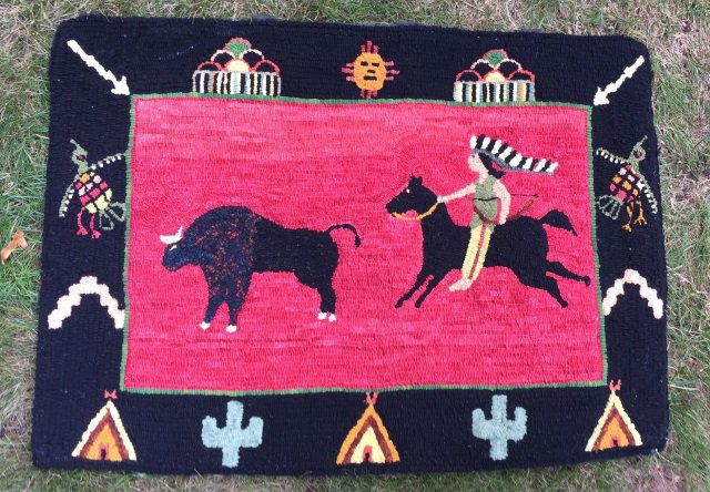 Antique American Hand Made Hooked Rug w Horse (1 of 5)