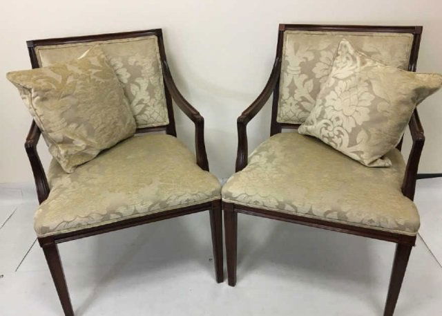 Pair Antique Carved Frame Upholstered Armchairs (1 of 3)