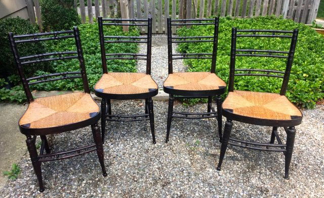 4 Black Painted Vintage Ballroom Style Chairs Rush (1 of 4)