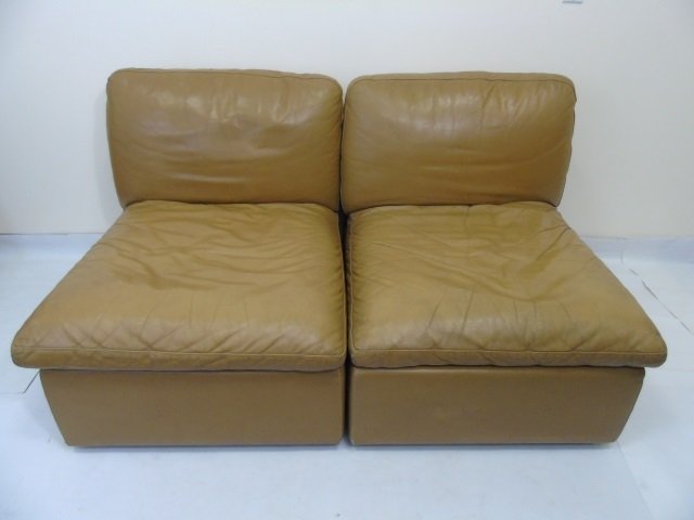 Pair Zanotta Italian Leather Slipper Chairs (1 of 7)