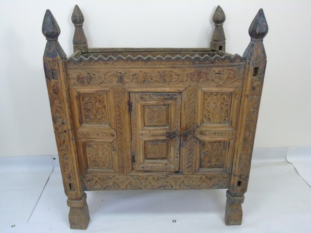 Antique Intricately Hand Carved Afghan Grain Chest: Antique Intricately Hand Carved Afghan Grain Chest. 44"h x 26"w x 33"d. Aspects can be repurposed or piece can be reassembled. Property of a North Salem, NY equestrian estate.