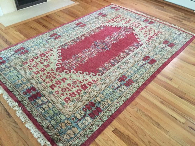 Knotted Wool Oriental Carpet in Reds & Blues (1 of 5)