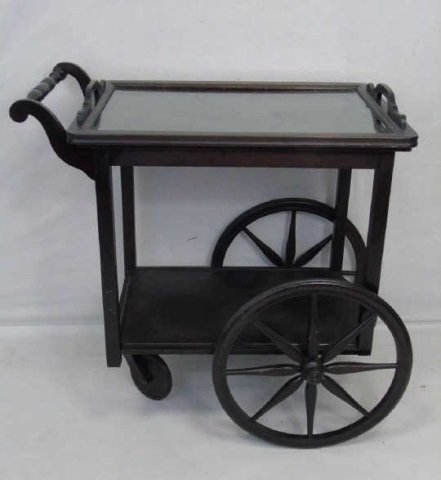 Vintage Ebony Tone Glass Top Serving Cart Trolley (1 of 6)