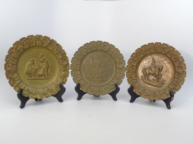 3 Cast Bronze Plates Mythological, Castle & Knight (1 of 1)