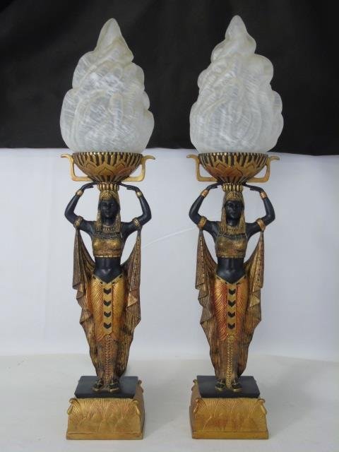 Pair Egyptian Revival Style Figural Table Lamps (1 of 3)