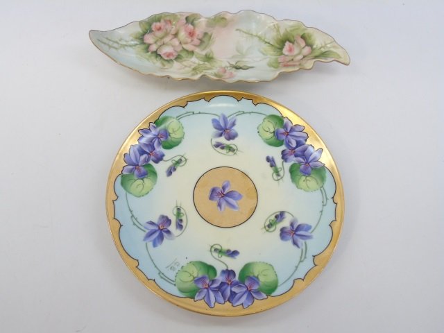 Two Antique Limoges Serving / Display Pieces: Two Antique Limoges Serving / Display Pieces. Hand painted. Larger 11 inches in width.