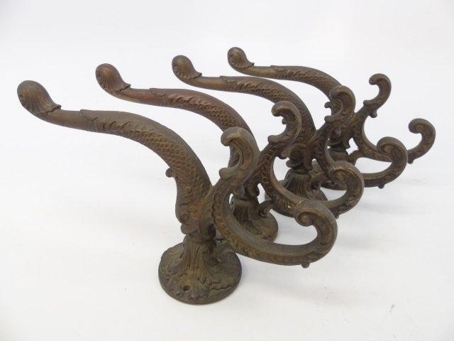 Four Antique Sea Serpent Motif Wall Hooks (1 of 2)