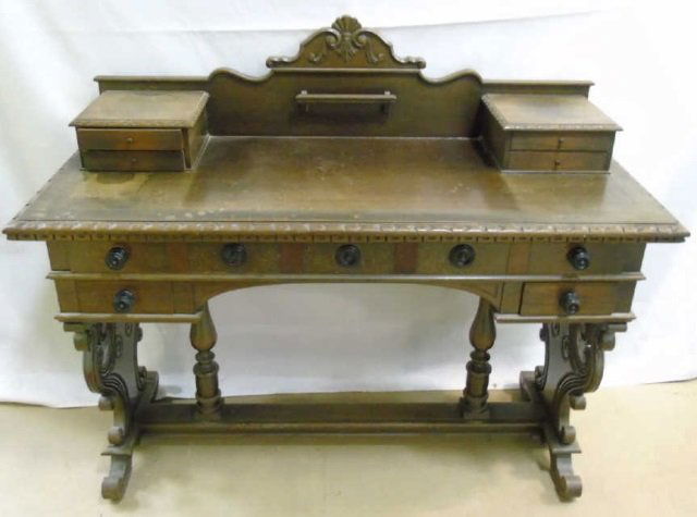Antique Victorian 19th C Carved Wood Writing Desk (1 of 7)