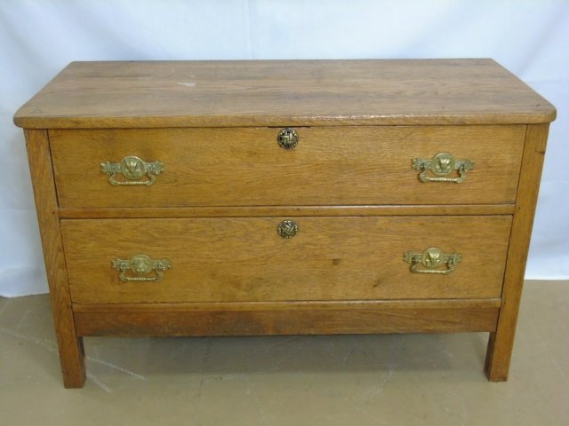 Antique 19th C American Oak Two Drawer Chest (1 of 3)