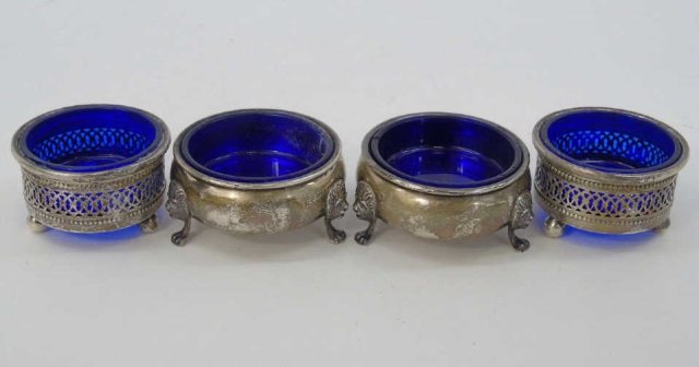 Antique Sterling Silver Cobalt Glass Salt Cellars (1 of 5)