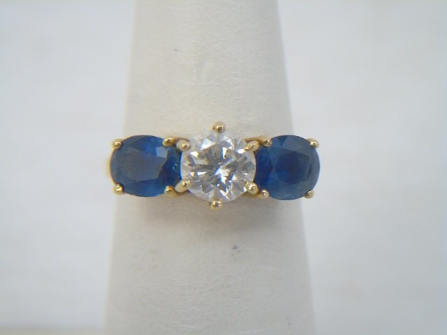 Estate 3 Carat Diamond & Sapphire 18kt Gold Ring (1 of 6)