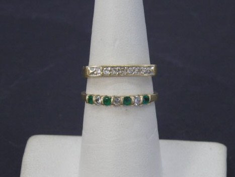 Two Estate Diamond / Emerald 14kt Gold Bands (1 of 10)