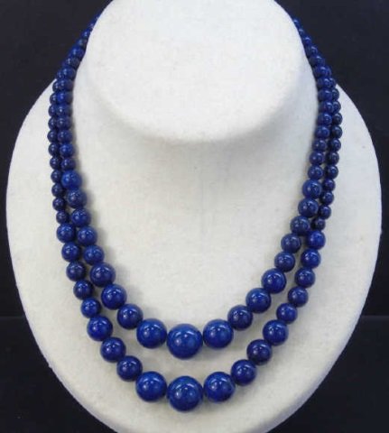 Pair Carved Lapis Lazuli Beaded Necklace Strands (1 of 4)