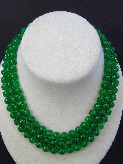 Triple Strand Beaded Chinese Jade Necklace (1 of 4)