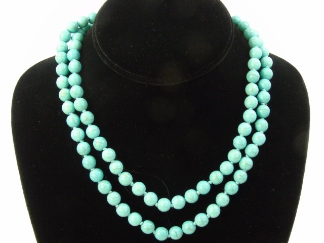 34 Inch Hand Knotted Turquoise Bead Necklace (1 of 4)
