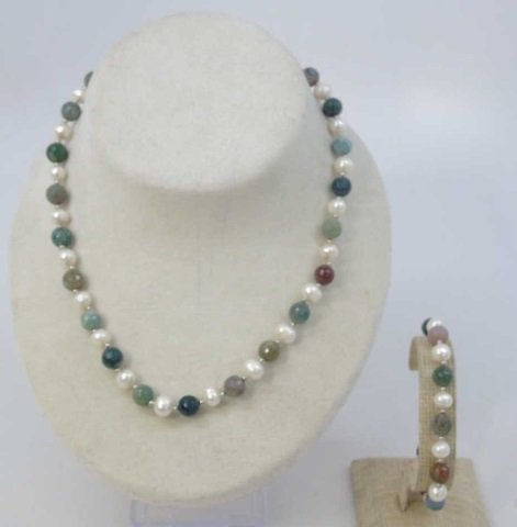 White Pearl & Faceted Agate Necklace & Bracelet (1 of 6)