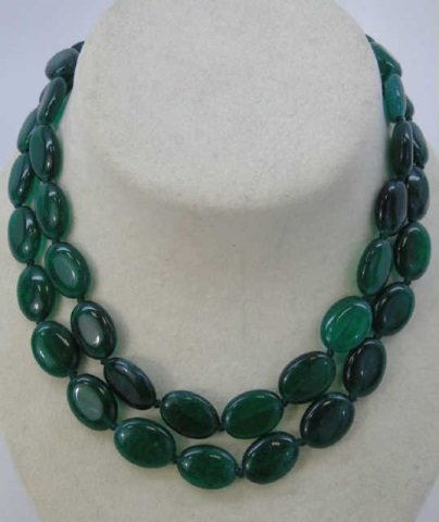 Pair Chinese Jade Oval Beaded Necklace Strands (1 of 5)