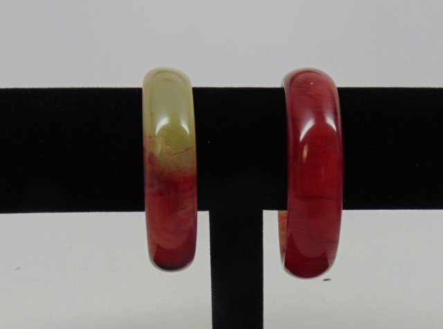 Pair Chinese Carved Jade / Hardstone Bangles (1 of 3)