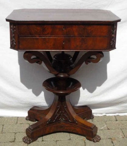 Antique Ornately Carved Mahogany Sewing Table (1 of 7)