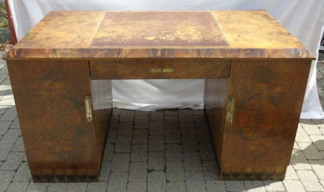Antique French Art Deco Veneered Knee-Hole Desk (1 of 6)