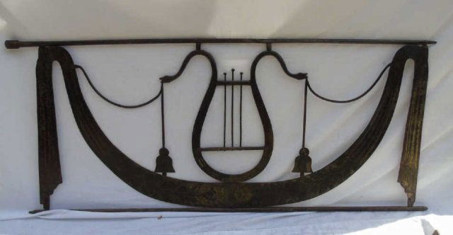 Antique Painted Metal Shop Sign w Lyre & Swags (1 of 2)