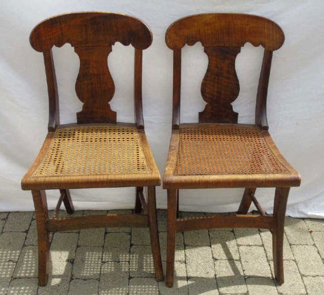 Pair of Antique Tiger Maple Cane-Seat Side Chairs (1 of 5)