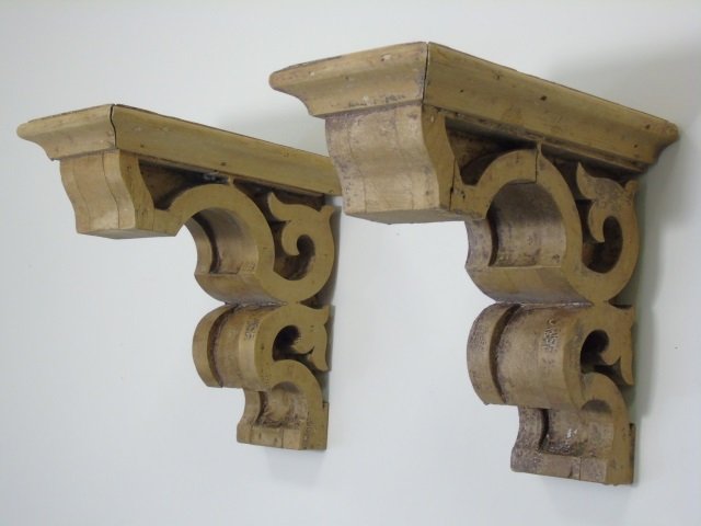 Pair of Antique Carved Unpainted Victorian Corbels: Pair of Antique Carved Unpainted Victorian Corbels.