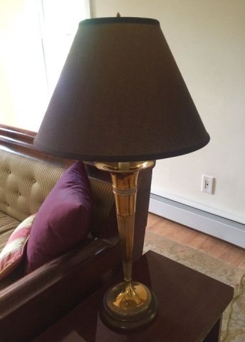 Antique Chased Brass Horn Electrified Lamp (1 of 6)