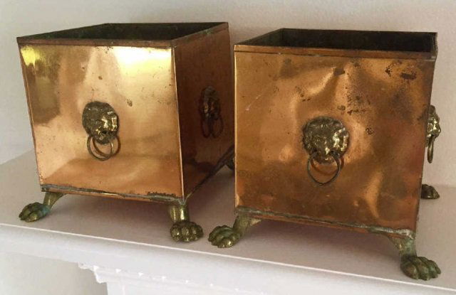 Pair Copper and Brass Claw Footed Cache Pots (1 of 6)