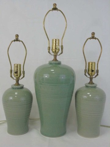 Set of Three Celadon Simon Pearce Table Lamps (1 of 3)
