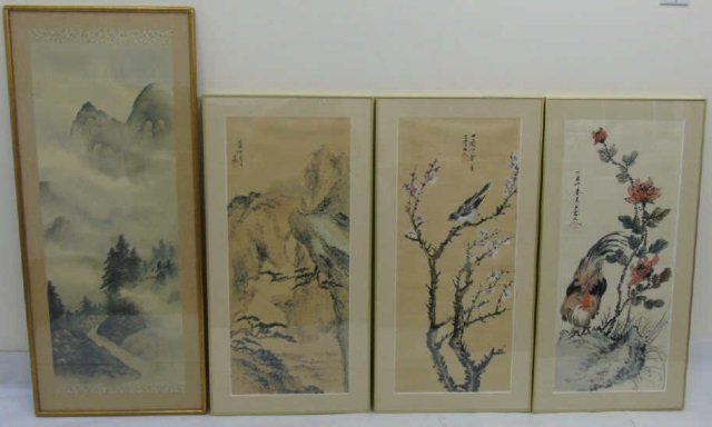 Four Framed Asian Watercolor Painting Panels (1 of 9)