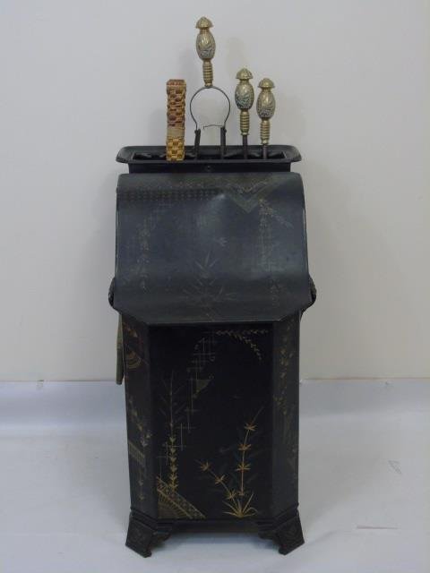 Antique Victorian Hand Painted Coal Scuttle Tools (1 of 8)