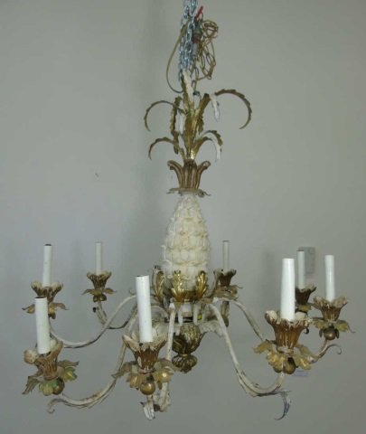 Vintage 8 Arm Chandelier w Pineapple & Leaf Detail (1 of 4)