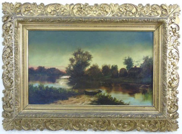 Antique 19th C. Barbizon School Riverscape Oil Pnt (1 of 5)