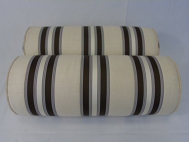 Pair Contemporary Bolster Form Silk Ribbon Pillows (1 of 2)