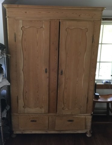 Antique 19th C Carved Pine Double Door Armoire (1 of 8)