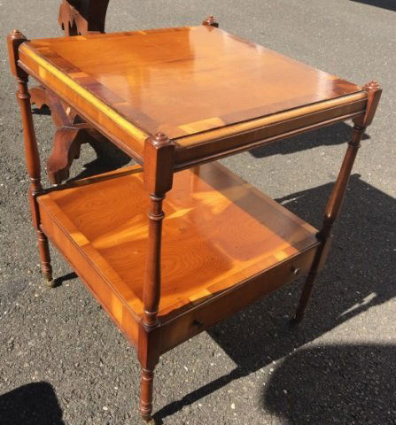 Two Tier Banded Top Flame Pearwood End Table (1 of 2)