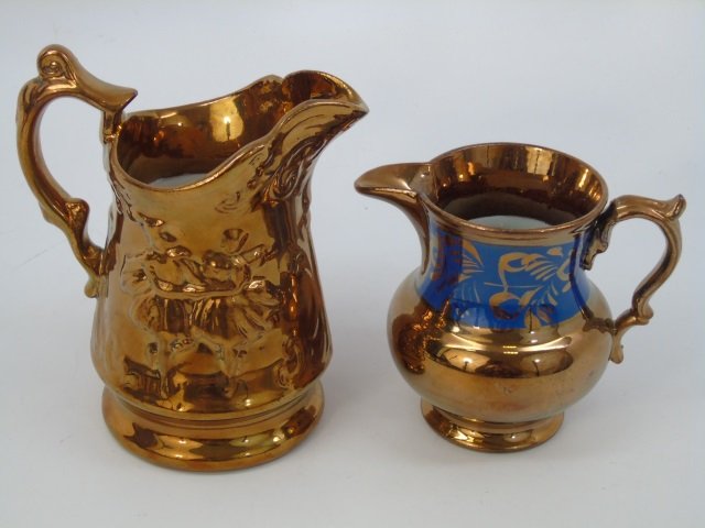 2 Antique English Copper Lustre Ware Pitchers (1 of 6)