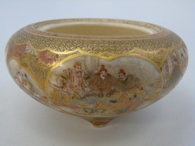 Antique Japanese Satsuma Porcelain Incensor: Antique Japanese Satsuma Porcelain Incense Burner / Jar. Marked on bottom. Measures 2 x 4 inches.